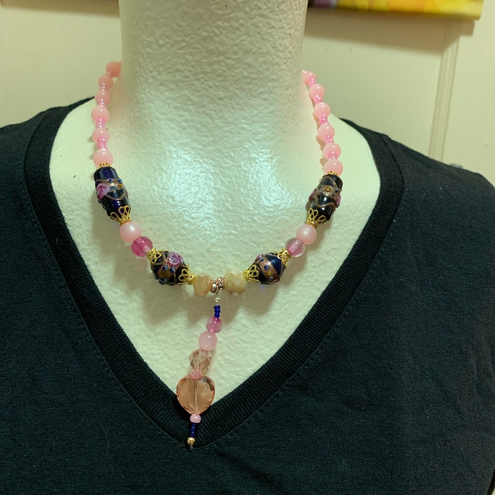 Hindi blue and pink beaded necklace